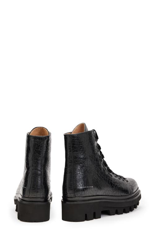 Allsaints Wanda Croc-embossed Leather Lace-up Boots In Black