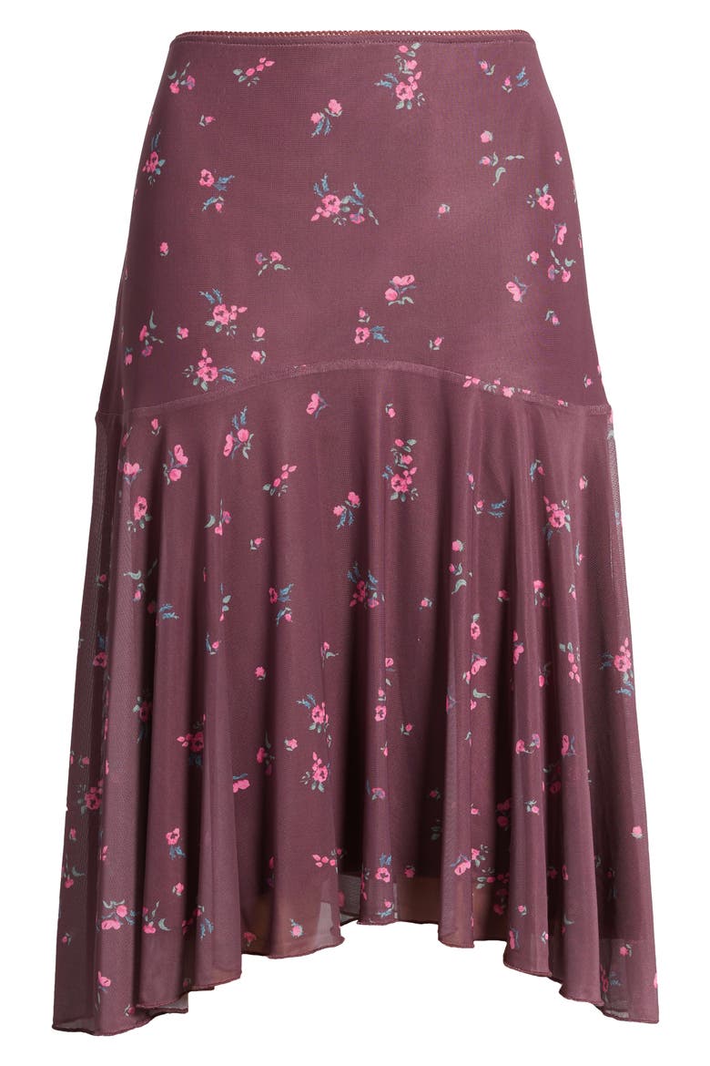 Drop Waist Handkerchief Midi Skirt, Alternate, color, BURGUNDY- PINK SHAYLYNN DITSY