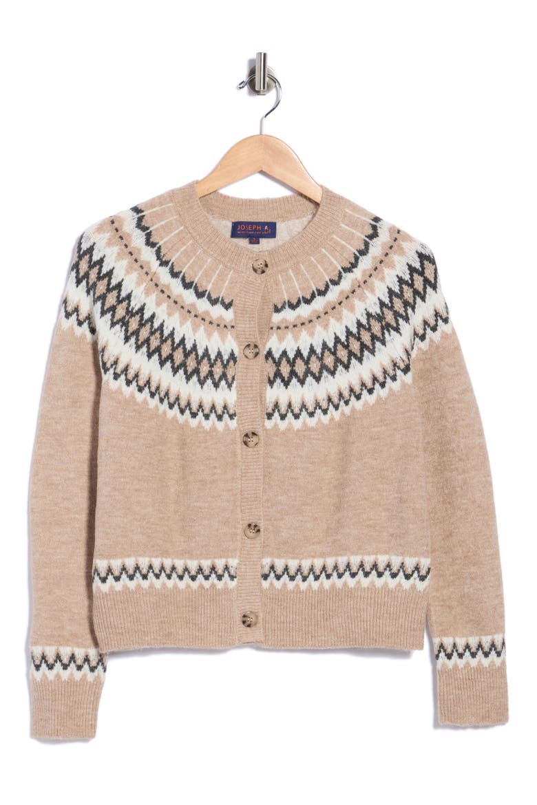 Fair Isle Button Front Cardigan, Main, color, FAIR ISLE MOCHA