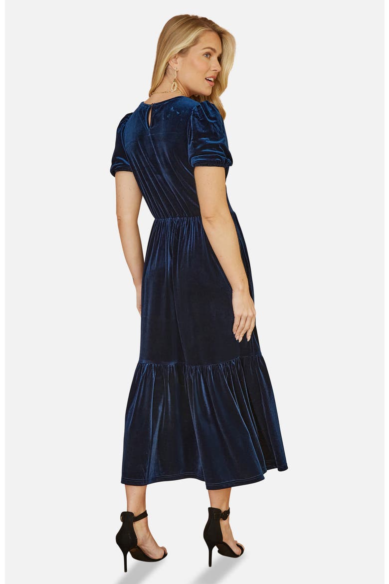 Velvet V-Neck Midi Dress, Alternate, color, Navy
