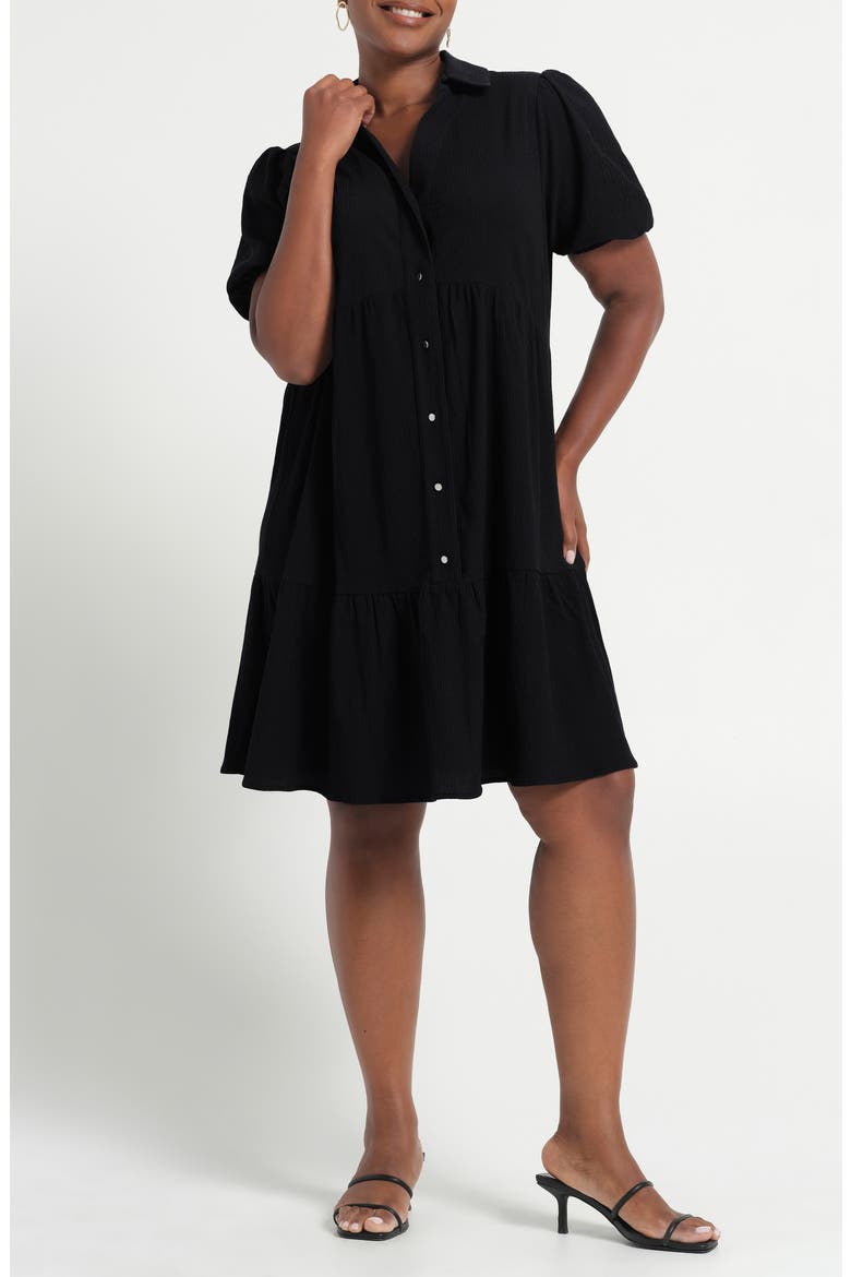 Abbigail Short Sleeve Tiered Dress, Main, color, BLACK