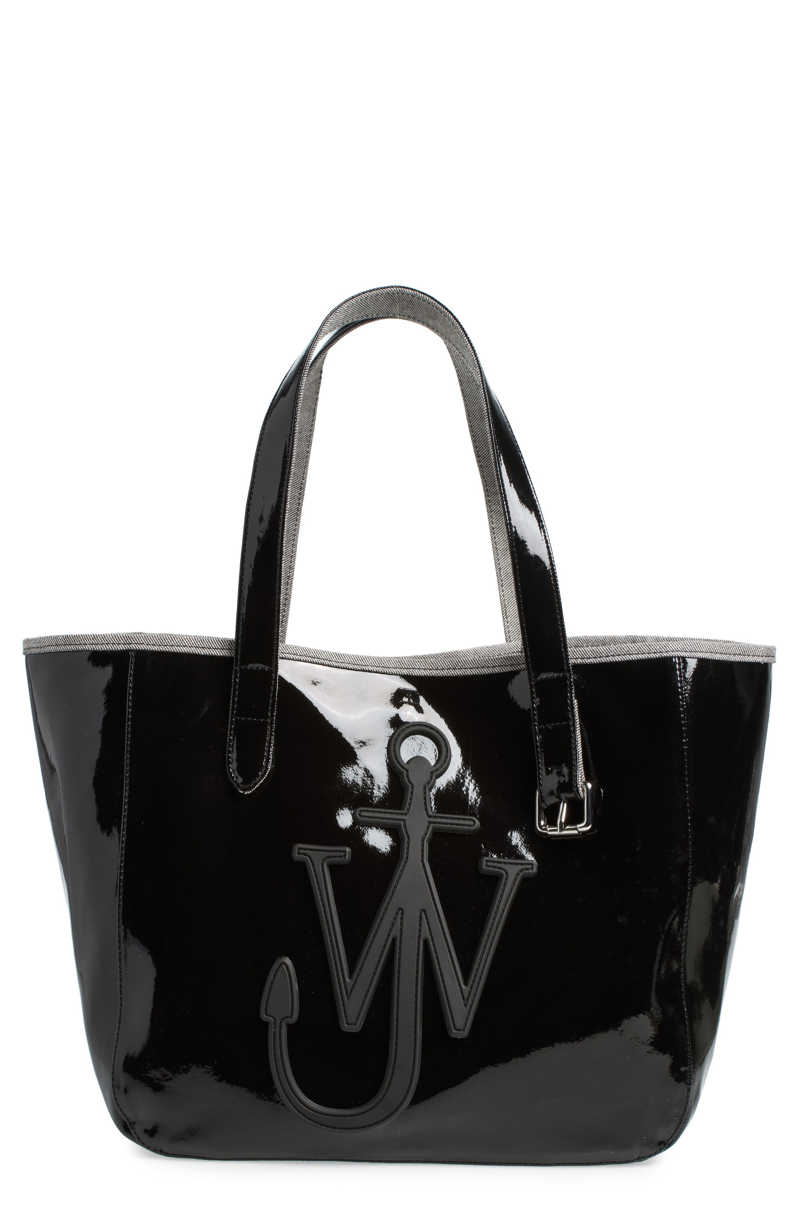 JW Anderson Belt Anchor Logo Coated Denim Tote, Main, color, 