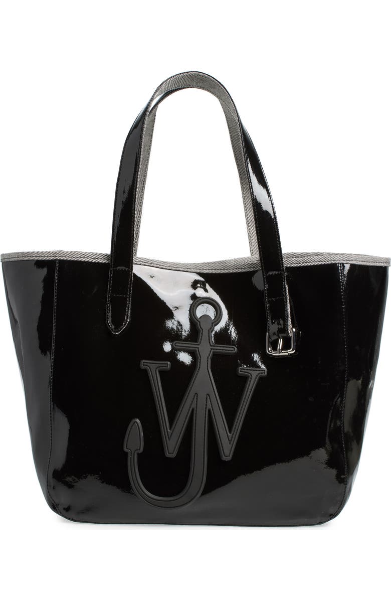 JW Anderson Belt Anchor Logo Coated Denim Tote, Main, color,