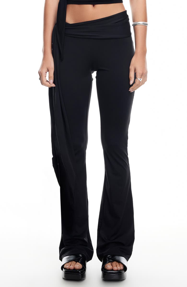 LIONESS Butterfly Low Rise Tie Waist Flare Pants, Main, color, Onyx