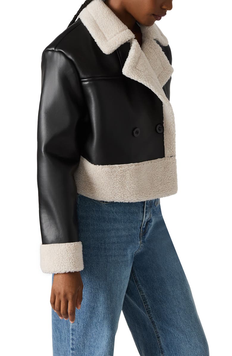 Steve Madden Athen Faux Shearling Trim Moto Jacket, Alternate, color, Black