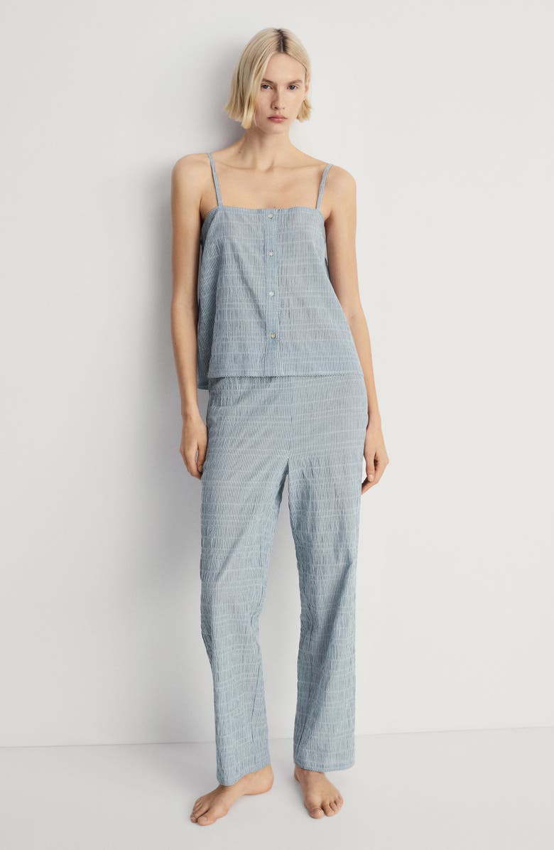 MANGO Stripe Stretch Cotton Pajama Pants, Main, color, Mint Green