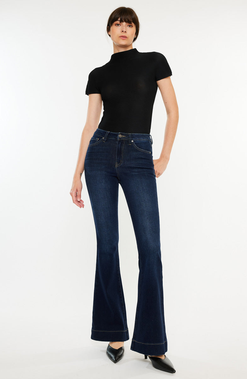 Kancan Roxanne High Rise Flare Jeans In Dark Wash