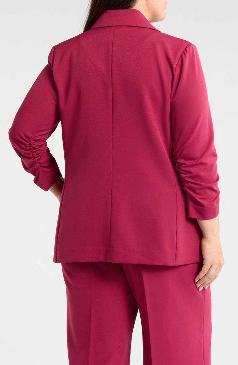 Tahari ASL Ruched Sleeve Faux Double Breasted Blazer, Alternate, color, Berry Bliss