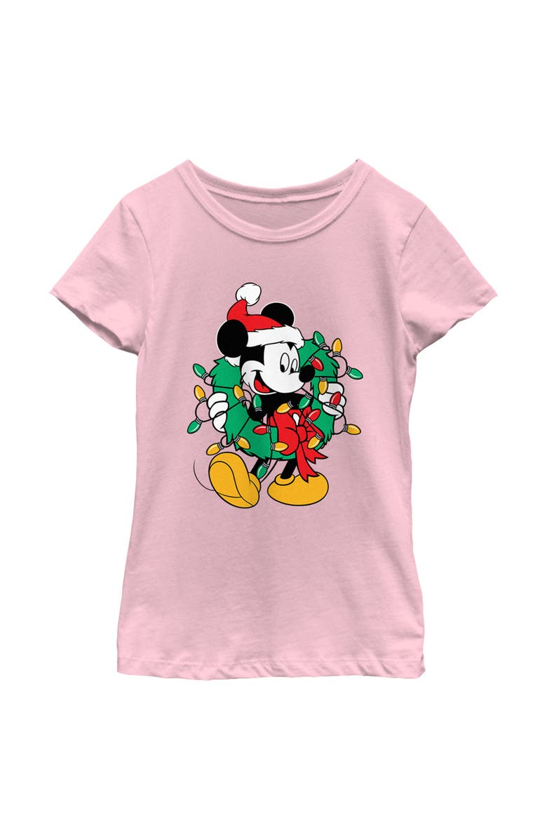Mickey & Friends Girl's Mickey & Friends Christmas Wreath Mickey Mouse  Graphic T-Shirt, Main, color, Light Pink