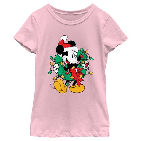 Girl's Mickey & Friends Christmas Wreath Mickey Mouse  Graphic T-Shirt