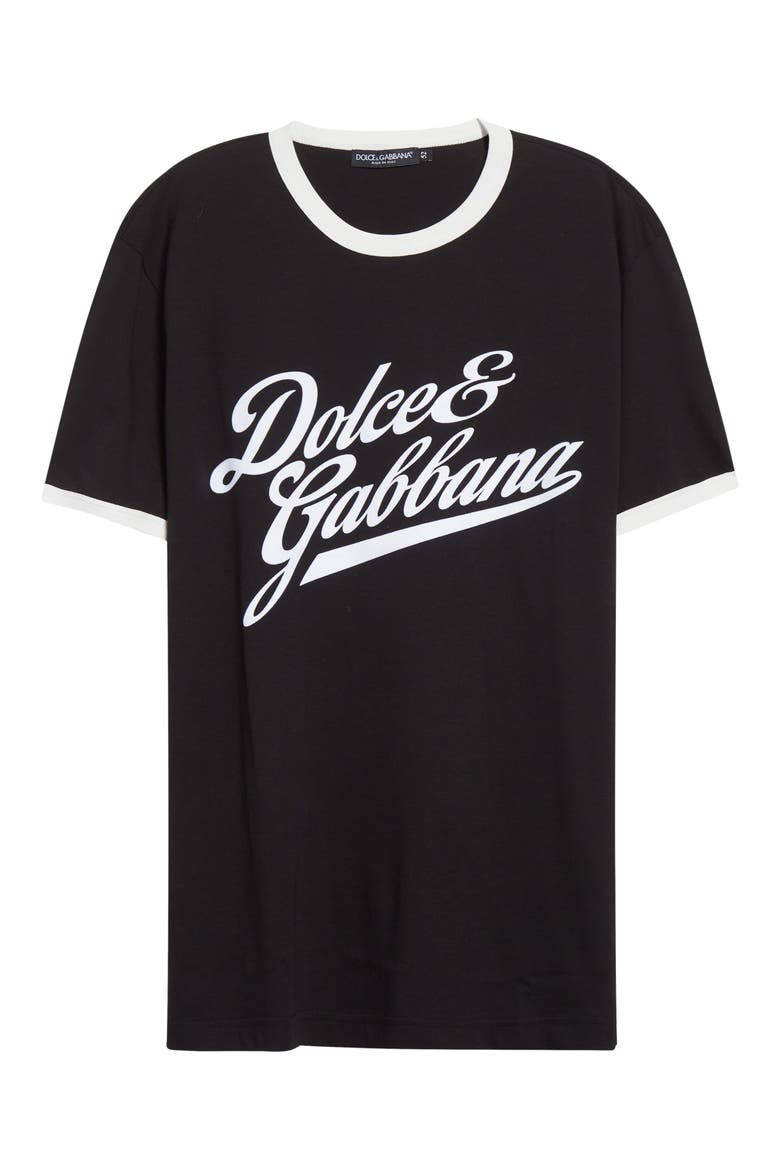 Flocked Logo Appliqué Ringer T-Shirt, Alternate, color, N0000 NERO