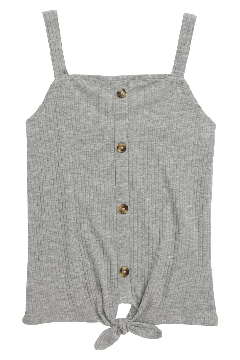 Kids' Tie Hem Ribbed Tank, Main, color, GREY HEATHER