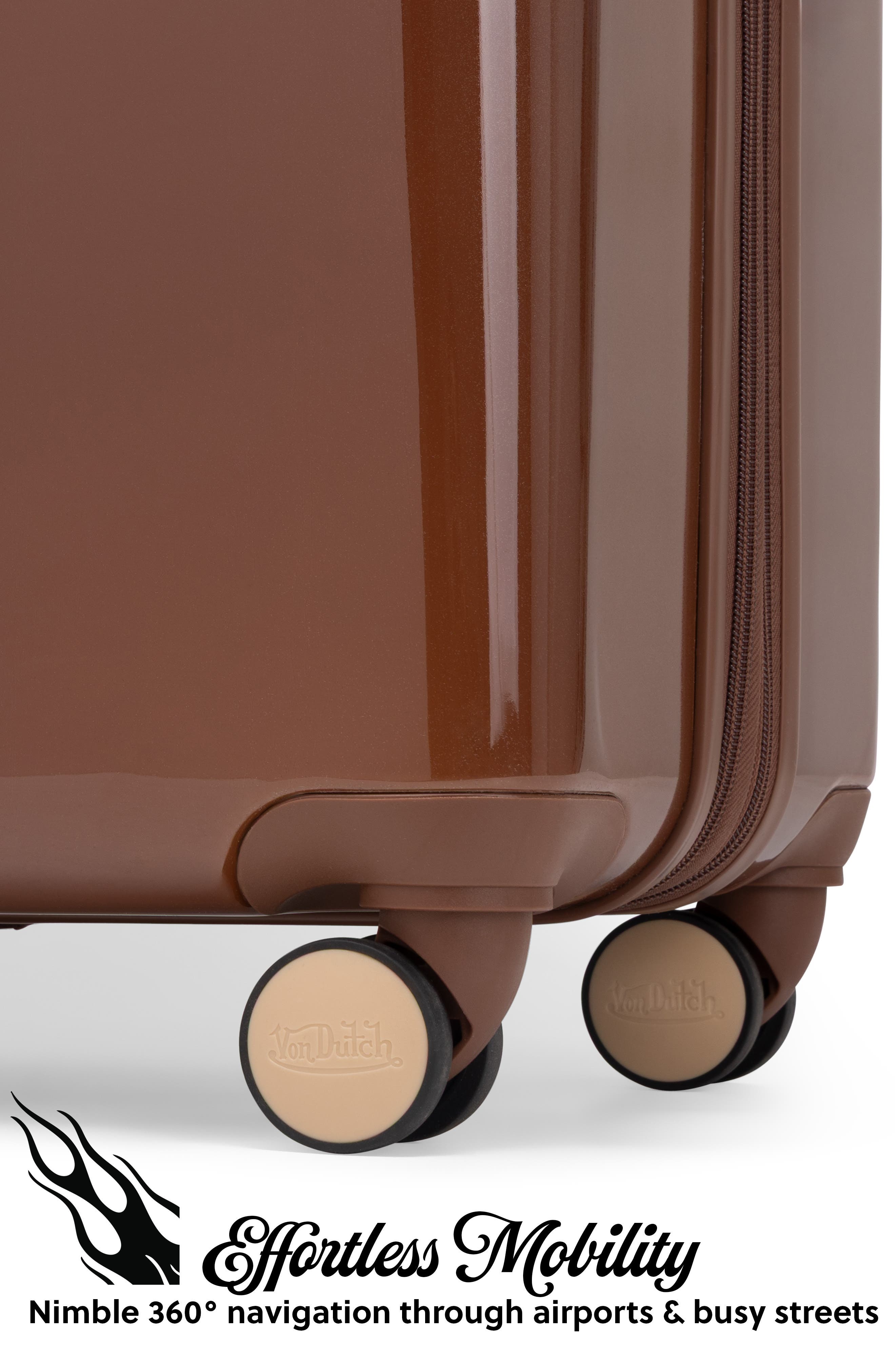 Von Dutch Eyeflight Expandable Hardside Spinner Carry-on Suitcase, Alternate, color, Brown