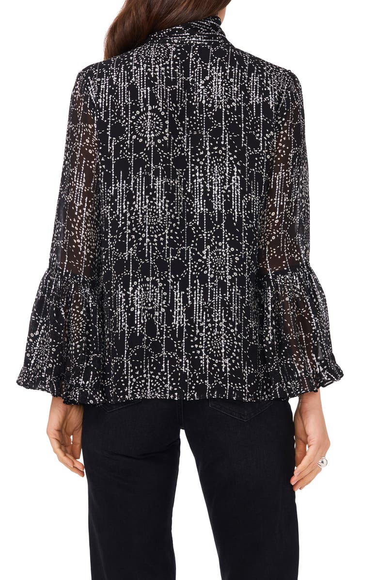 Vince Camuto Geo Print Flare Sleeve Button-Up Shirt, Alternate, color, Rich Black