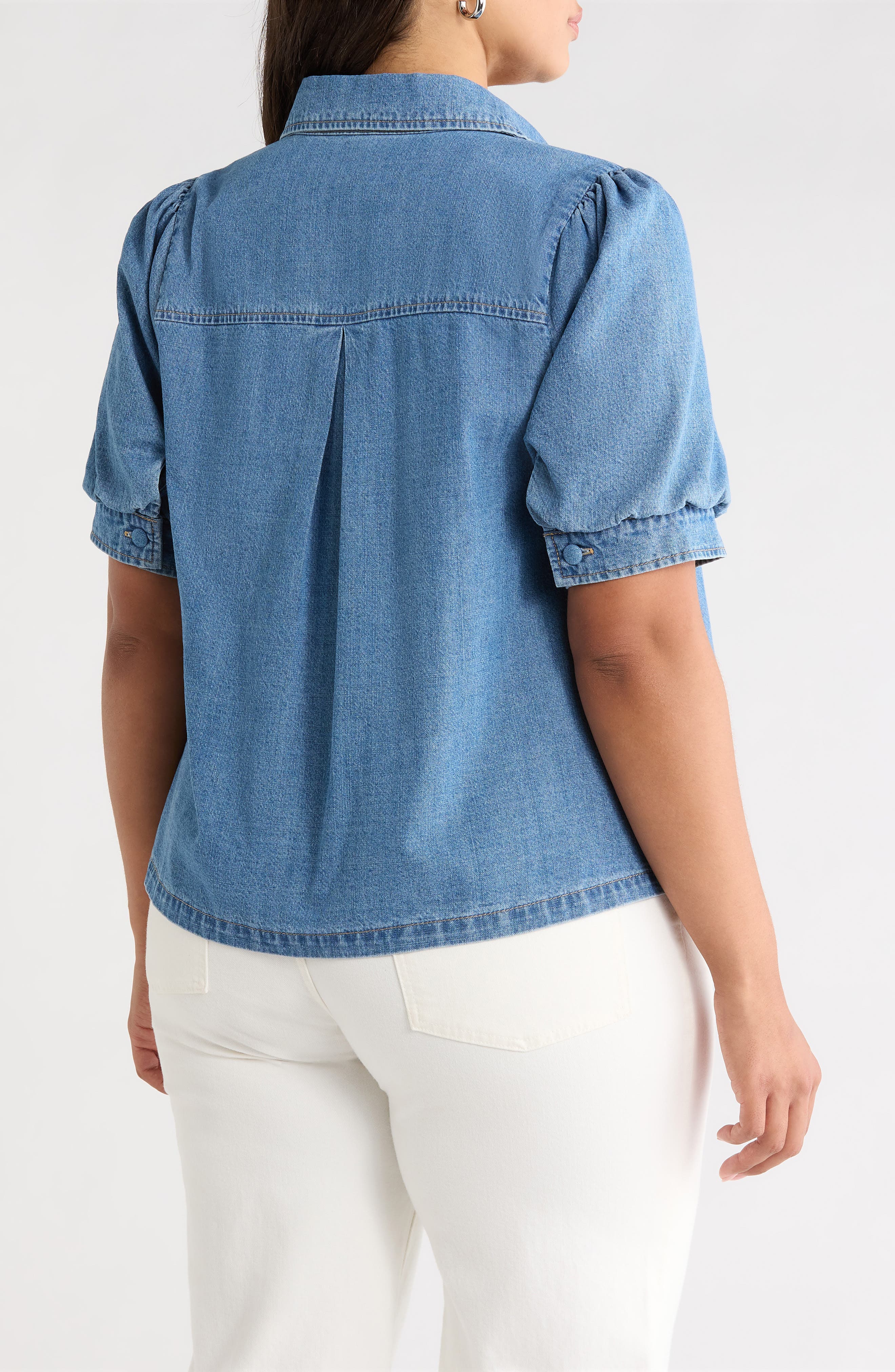 Puff Sleeve Denim Shirt - image 2