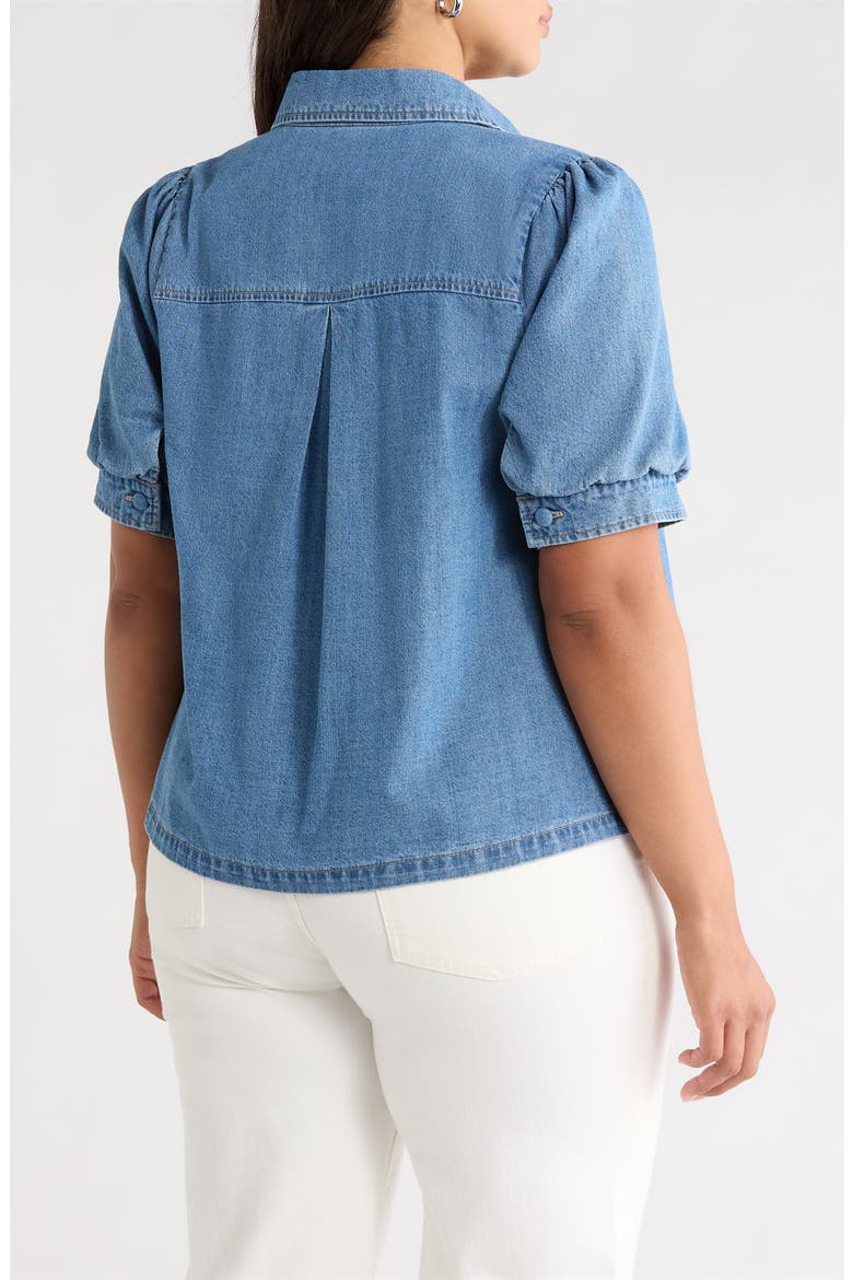 Puff Sleeve Denim Shirt, Alternate, color, MID BLUE