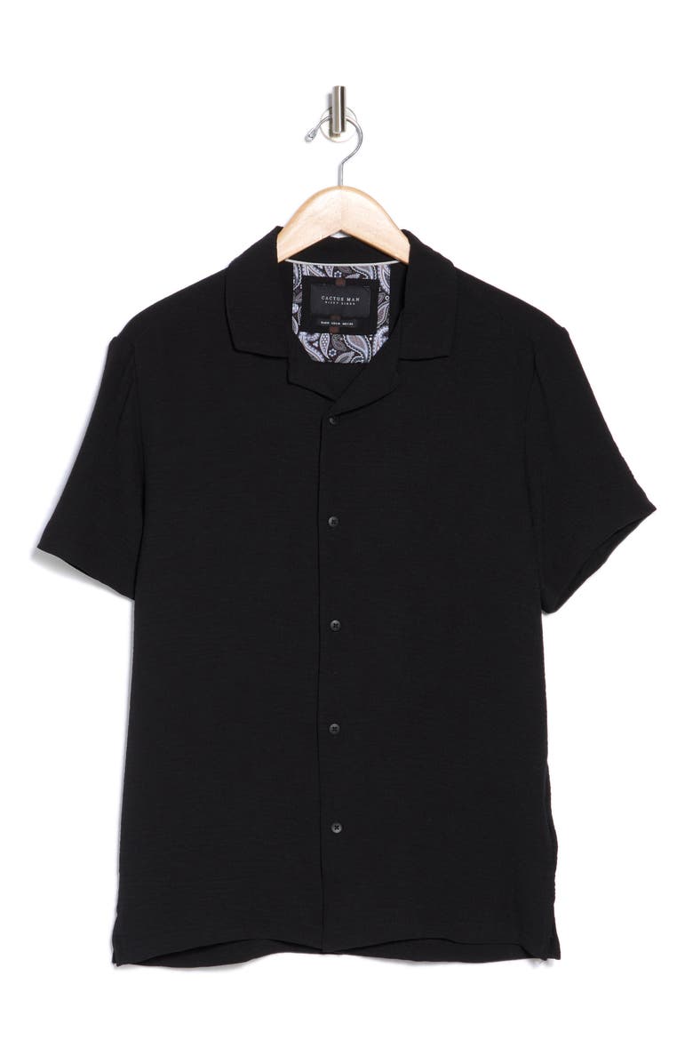 Texture Short Sleeve Button-Up Shirt, Alternate, color, BLACK