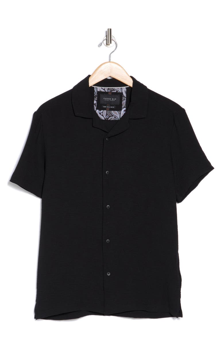 DENIM AND FLOWER Texture Short Sleeve Button-Up Shirt, Alternate, color, Black