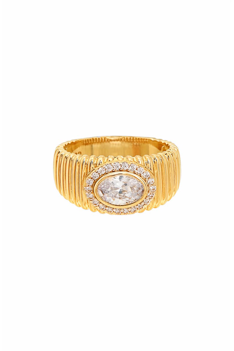 Oval Cubic Zirconia Textured Band Ring, Main, color, YELLOW GOLD