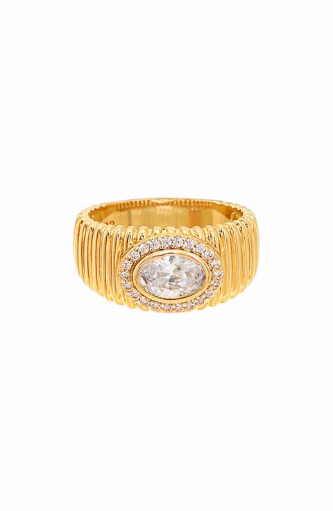 Oval Cubic Zirconia Textured Band Ring