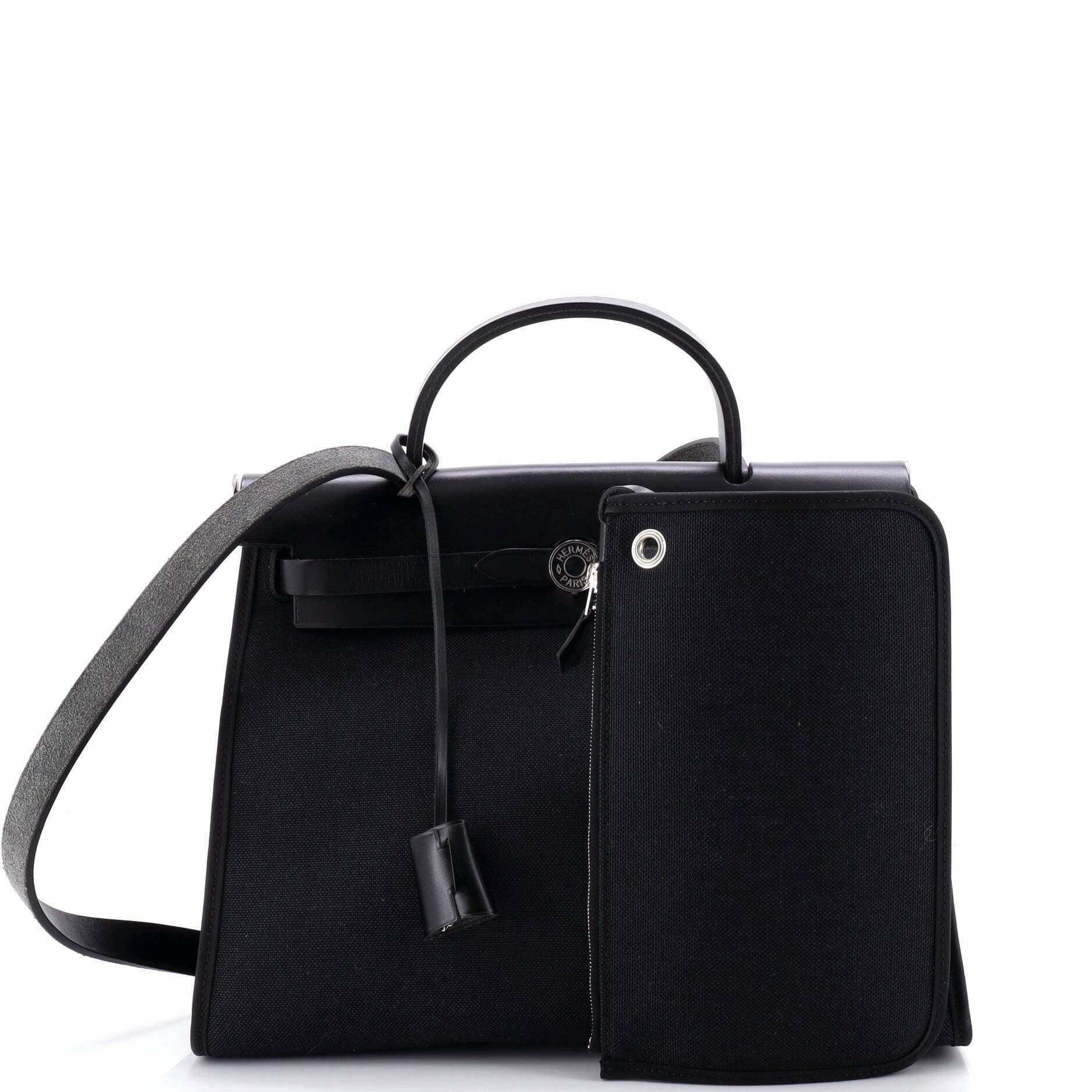 Pre-Owned Hermes Herbag Zip Leather and Toile 31, Alternate, color, Noir