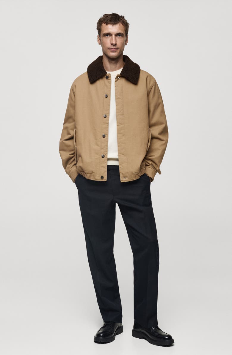 MANGO Canvas Insulated Jacket with Faux Shearling Collar, Alternate, color, Medium Brown