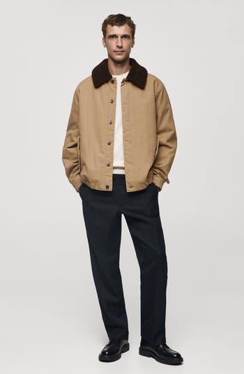 Canvas Insulated Jacket with Faux Shearling Collar