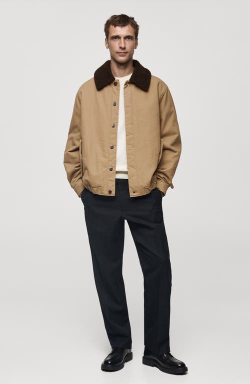 Mango Canvas Insulated Jacket With Faux Shearling Collar In Medium Brown
