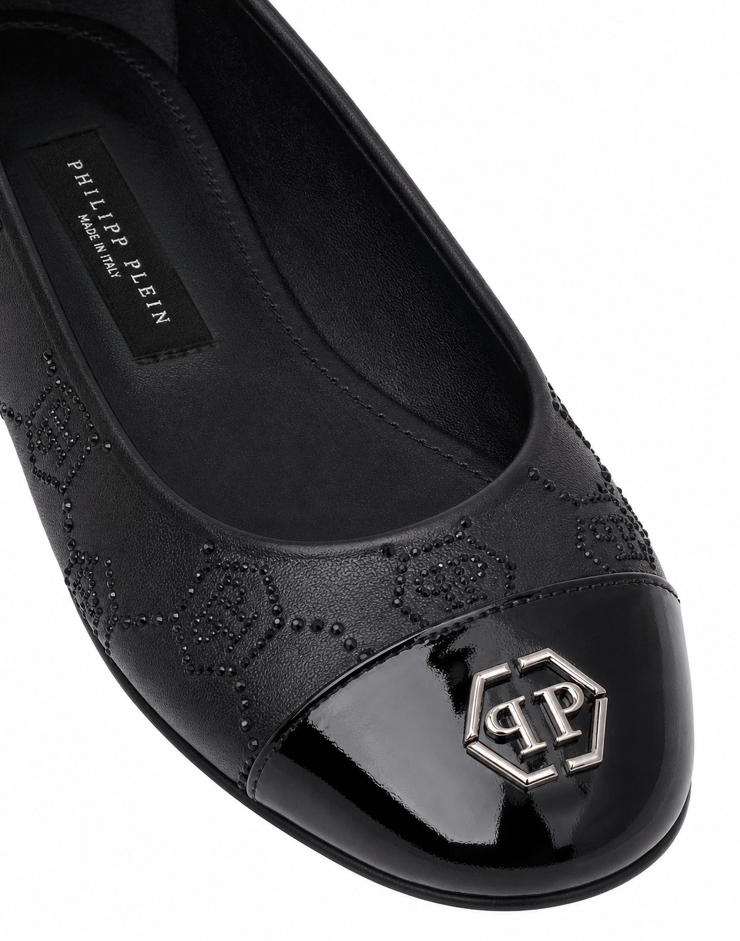 Nappa Leather Ballerina Flats Monogram Strass Women, Alternate, color, black/black