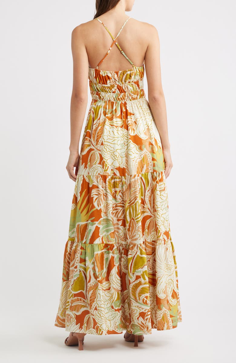 FLYING TOMATO Floral Print Sleeveless Maxi Dress, Alternate, color, Brick