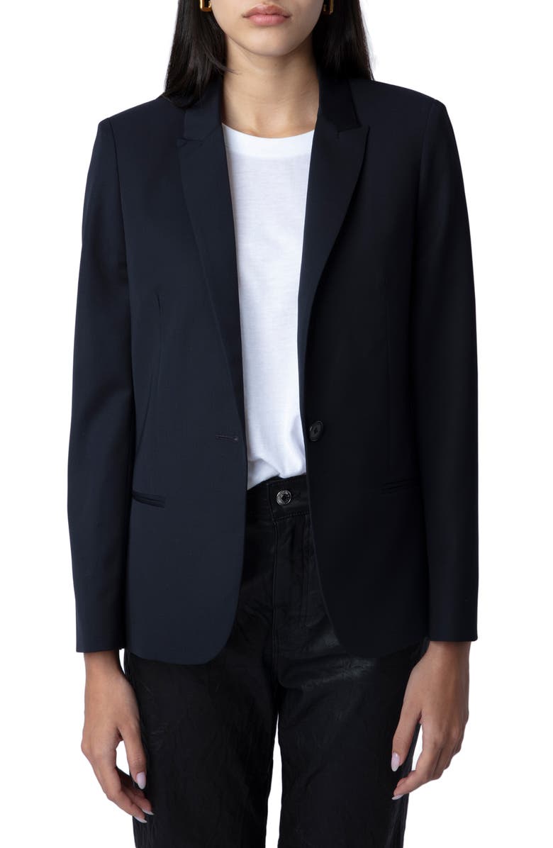 Zadig & Voltaire Vedy Love Strass Virgin Wool Blazer, Main, color,