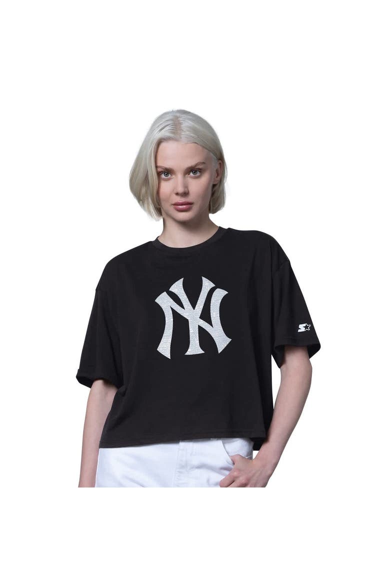 Women's Starter  Black New York Yankees Holy Grail Boxy Cropped T-Shirt, Main, color, Black