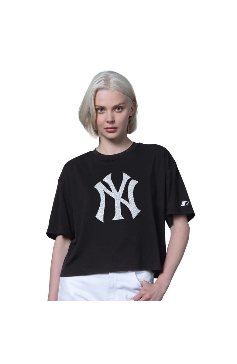 STARTER Women's Starter Black New York Yankees Holy Grail Boxy Cropped T-Shirt, Main, color, Black
