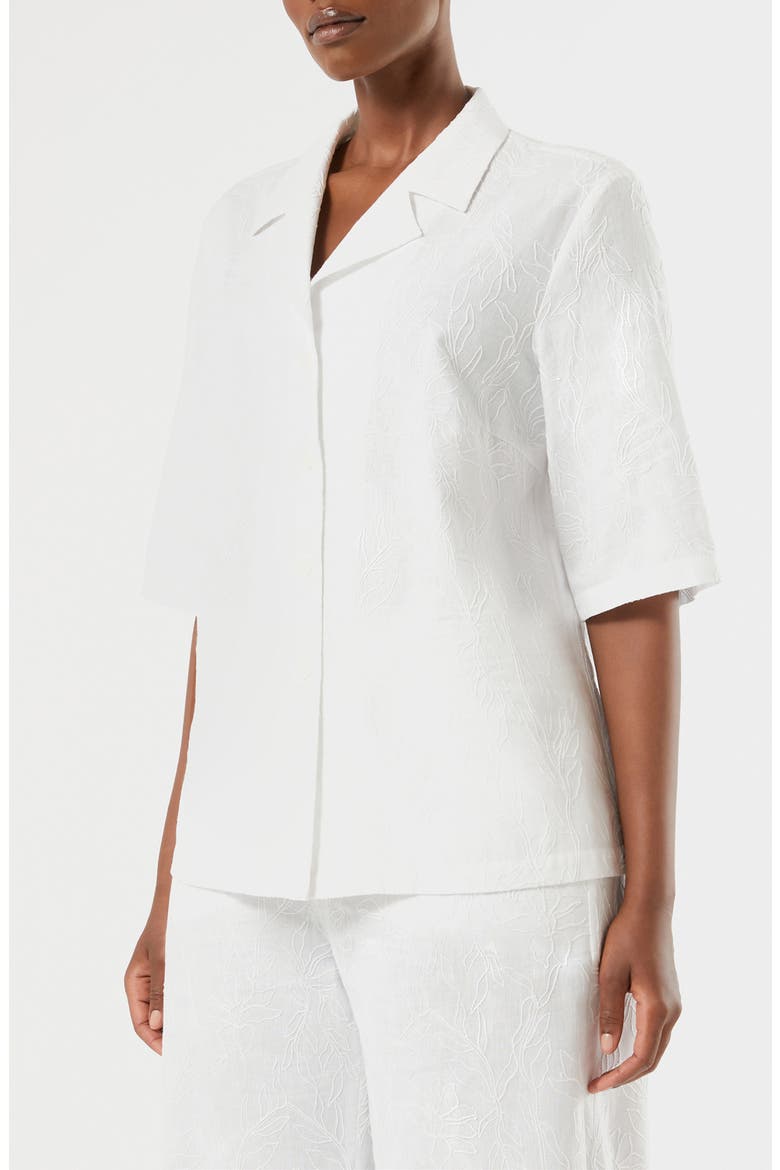 Visino Embroidered Linen & Cotton Camp Shirt, Main, color, OPTICAL WHITE