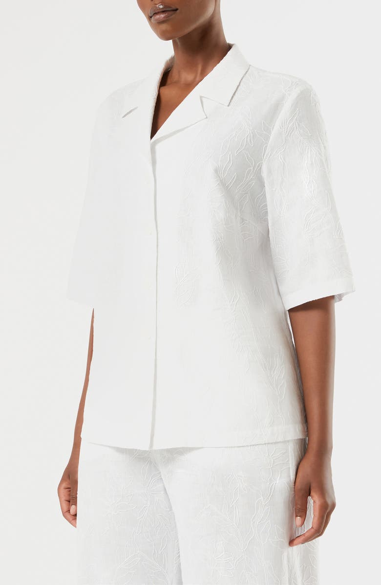 Marina Rinaldi Visino Embroidered Linen & Cotton Camp Shirt, Main, color, Optical White