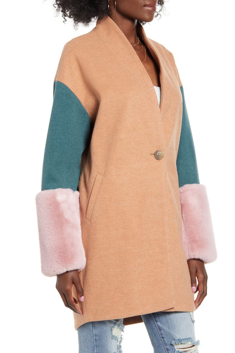 Out of Office Faux Fur Cuff Coat, Alternate, color, OUT OF OFFICE