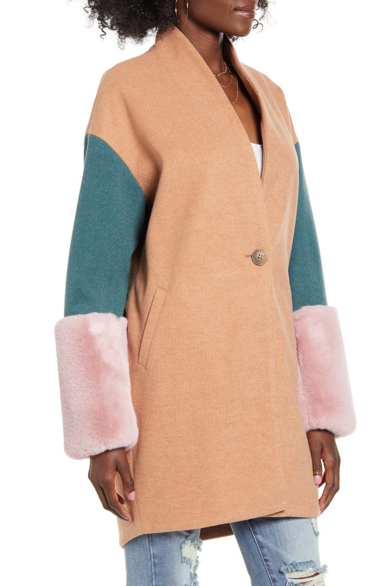 BLANKNYC Out of Office Faux Fur Cuff Coat, Alternate, color, 