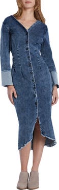 Wash Lab Denim Corset Long Sleeve Denim Midi Dress