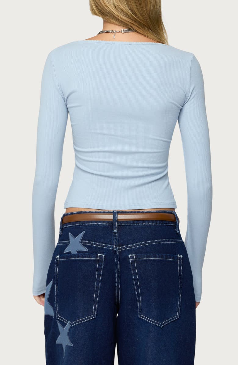 EDIKTED Madder Keyhole Cutout Long Sleeve Top, Alternate, color, Light-Blue