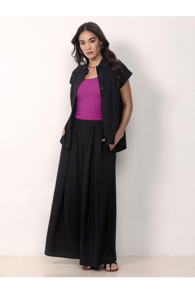 Button Front Shirt with Palazzo Pants Set, Alternate, color, Black
