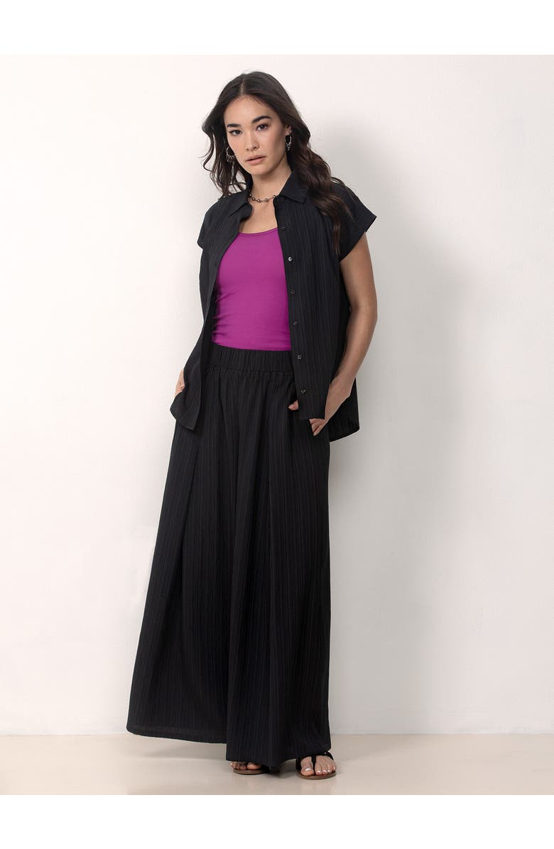 Single Stitch Button Front Shirt with Palazzo Pants Set, Alternate, color, Black