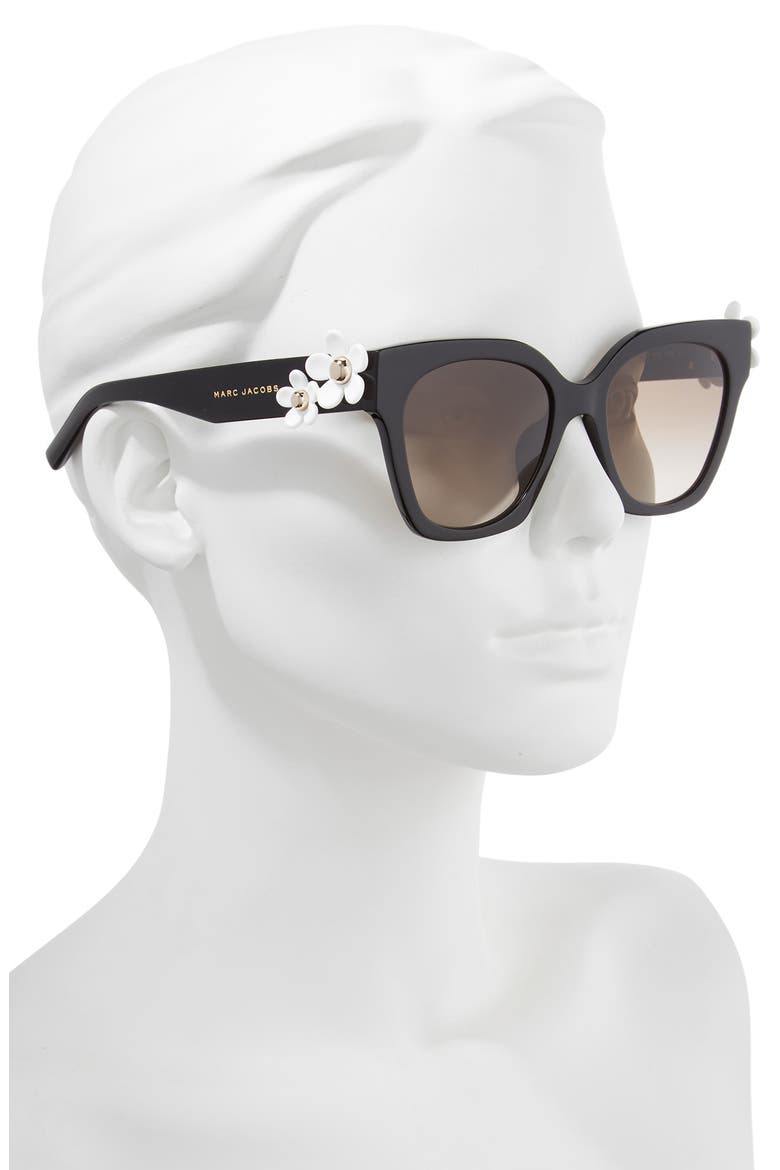 MARC JACOBS 52mm Daisy Cat Eye Sunglasses, Alternate, color, BLACK