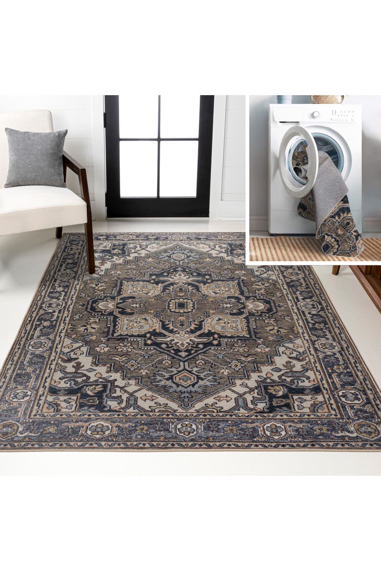 Cirali Ornate Large Medallion Machine-Washable Area Rug, Main, color, Green/Navy/Cream