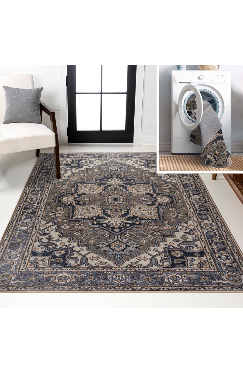 JONATHAN Y Cirali Ornate Large Medallion Machine-Washable Area Rug, Main, color, Green/Navy/Cream
