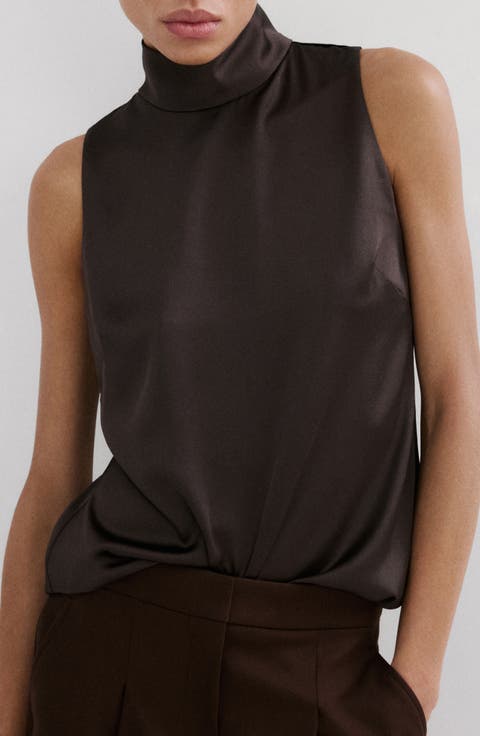 Mock Neck Sleeveless Satin Top