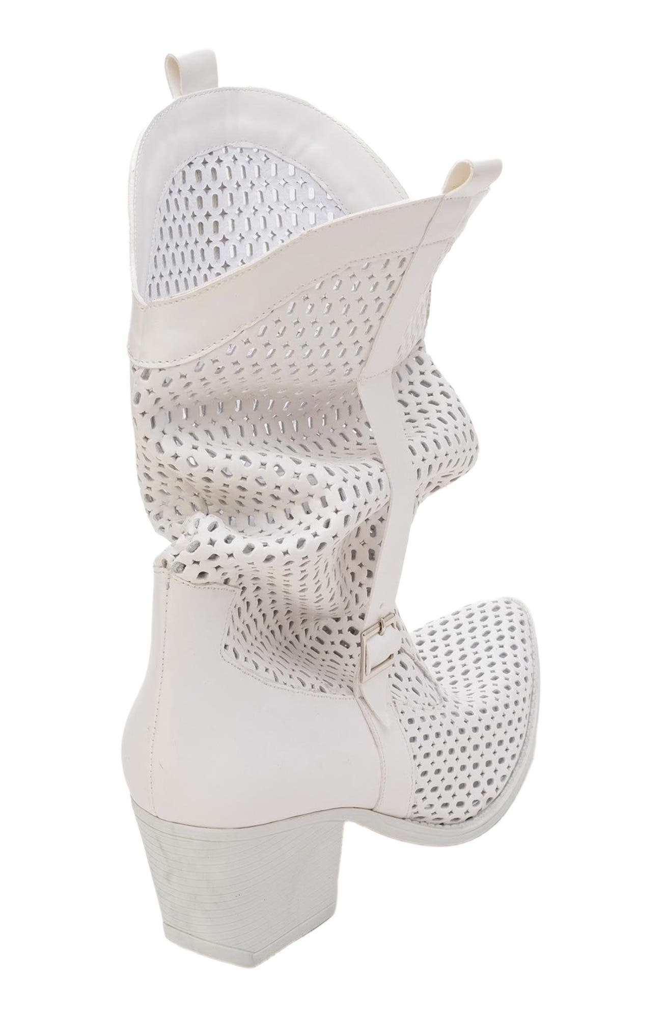 Larry Western Cut-Out Summer Boots, Alternate, color, White Faux Leather