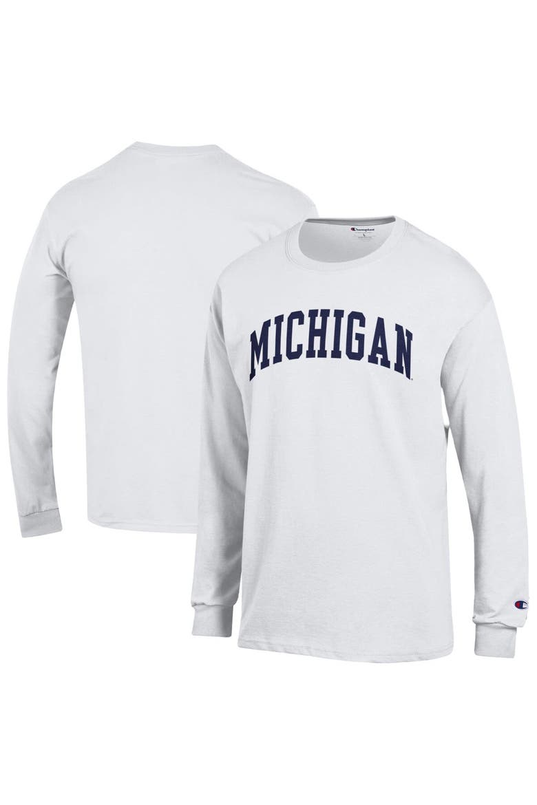 Men's Champion  White Michigan Wolverines Basic Arch Long Sleeve T-Shirt, Alternate, color, White