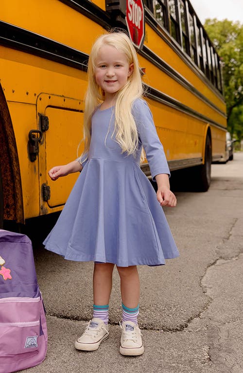 Mightly Organic Cotton 3/4 Sleeve Solid Twirl Dress In Periwinkle