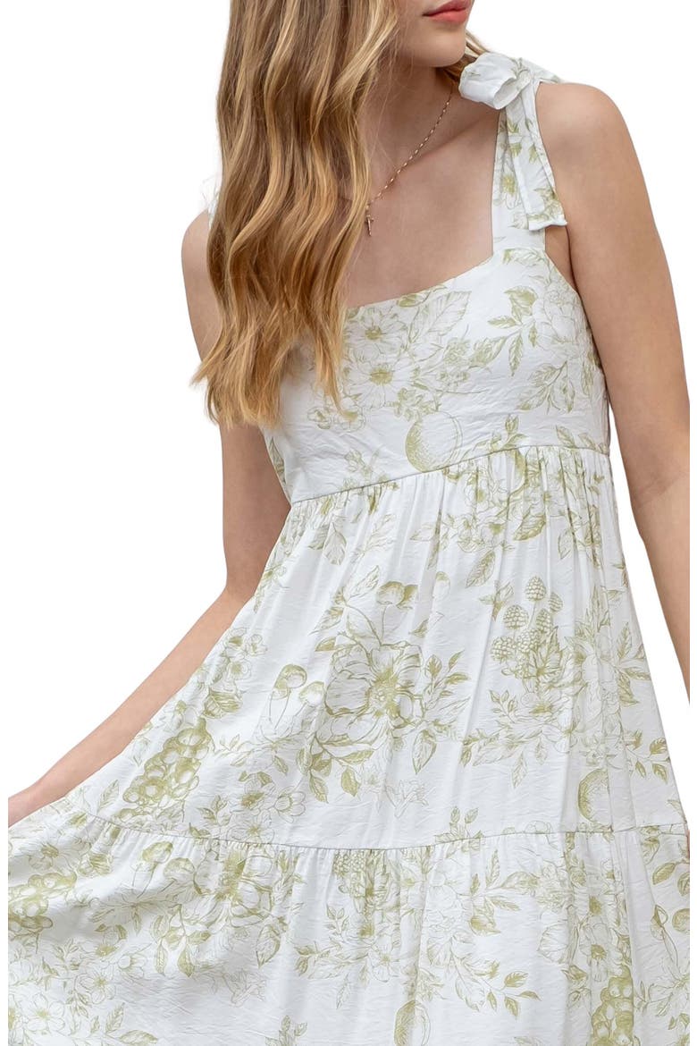 Fruit Blossom Tie Strap Tiered Midi Sundress, Alternate, color, OLIVE