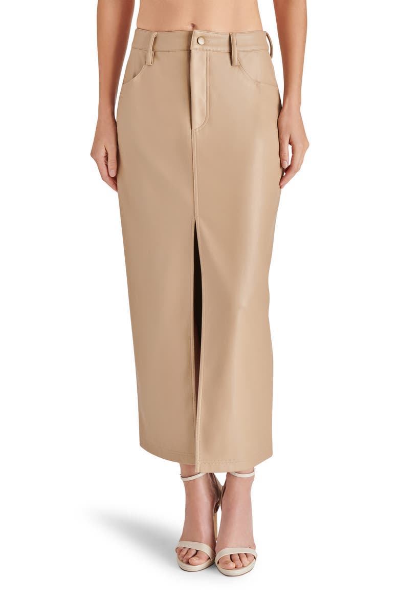 Avani Faux Leather Midi Skirt, Main, color, CAMEL